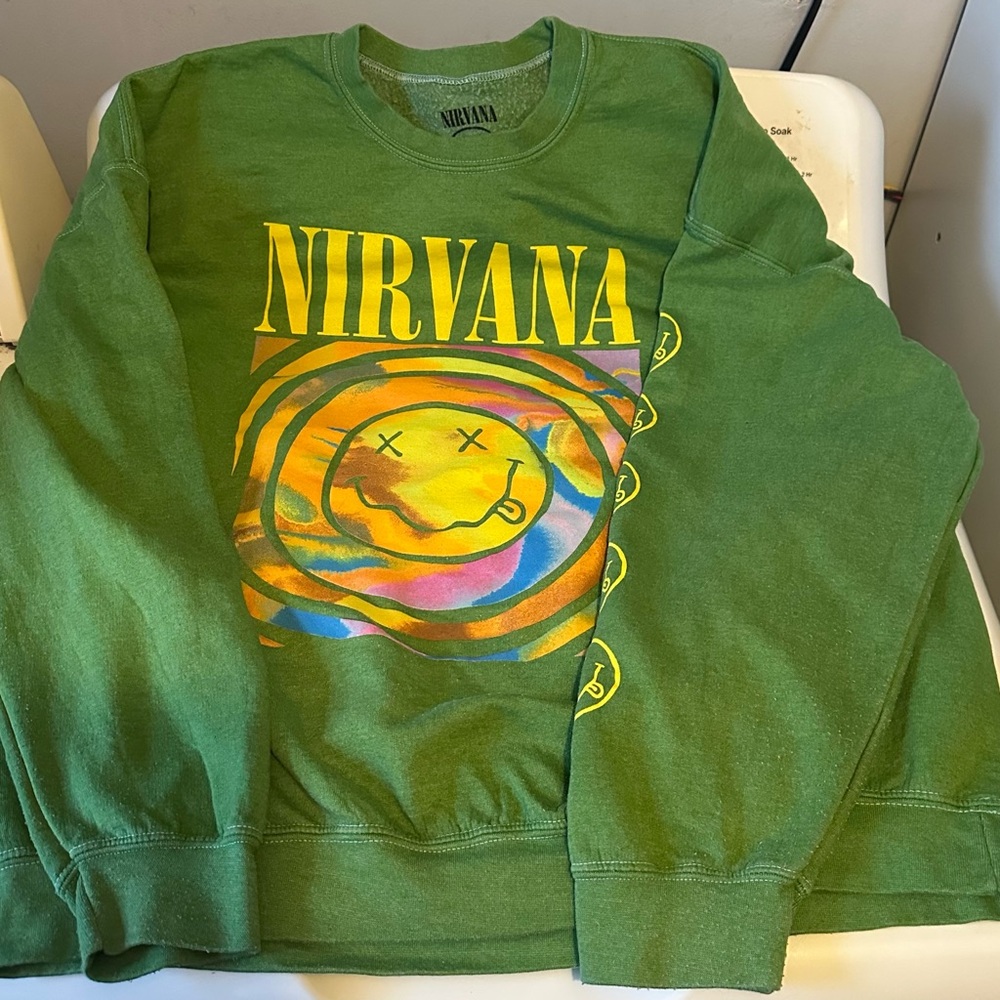 Urban Outfitters NIRVANA Green and Yellow Crewneck Sweater